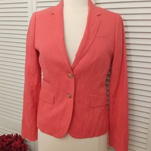 J. Crew coral schoolboy blazer.